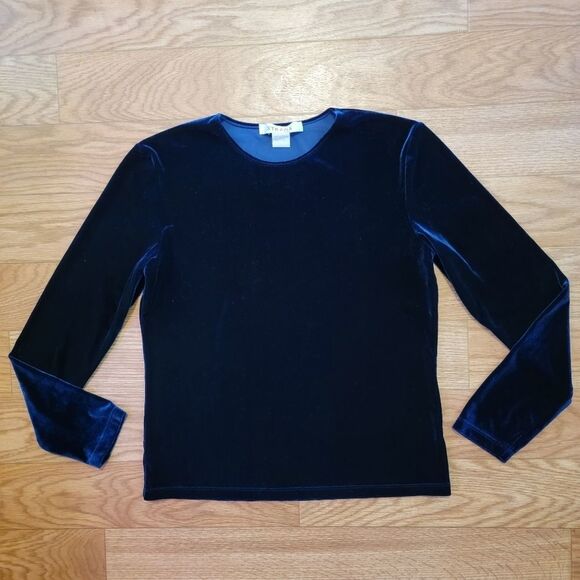 90's Vintage Crushed Velvet Long Sleeve Blouse - Picture 3 of 8